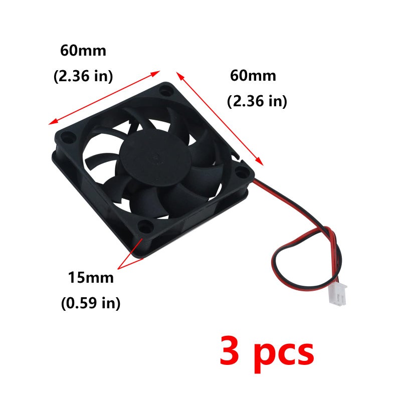 Antrader 3-Pack 60mm x 60mm x 15mm 6015 12V Brushless DC Cooling Fan 2pin for DIY 3D Printer Extruder Humidifier - Image 2